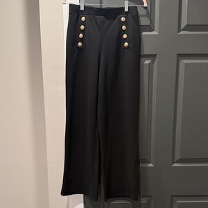 Black Wide-Leg Pants with Gold Buttons
